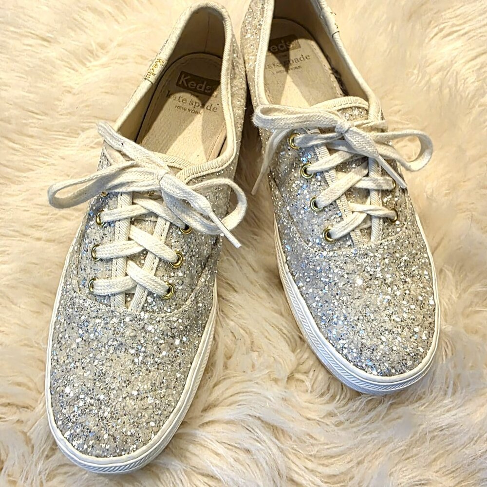RARE Kate Spade Keds Silver Glitter Sneakers Size 6.5